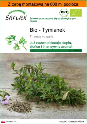 Zdjęcie produktu dla SAFLAX - Garden in the bag - Bio - Tymianek - 800 Nasiona - Z podłożem uprawowym w praktycznej, samorozkładającej się torbie - Thymus vulgaris