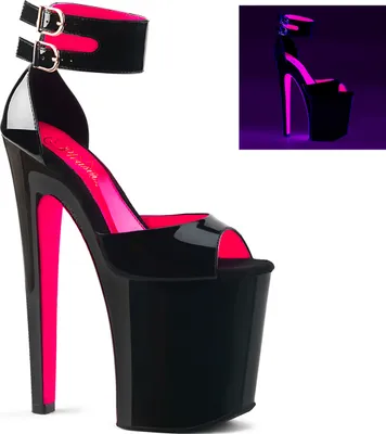 Produktbild von Pleaser | Plateau Sandaletten - XTREME-875TT - EU 39 - Schwarz/Pink - Hohe Absätze - UV Glow High Heels
