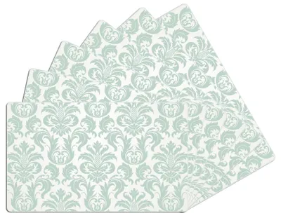 Produktbild von Wallario Frühstücksbrettchen 6er Set aus Glas, je 14 x 23 cm, mit rutschfesten Füßen, Motiv Königliche Schnörkelei in weiß und grün
