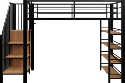 Produktbild von Flieks Etagenbett 90x200cm mit Regal, Kinderbett Hochbett mit Treppe und Kleiderstange, Jugendbett Einzelbett mit Rausfallschutz und Lattenrost