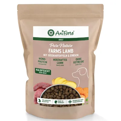 Produktbild von AniForte Lamm Trockenfutter für Hunde 2kg – Herzhaftes Lamm mit Süßkartoffeln, Halbfeuchtes Trockenfutter getreidefrei & glutenfrei, Hundefutter