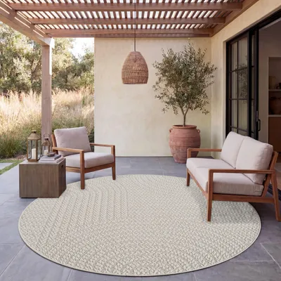 Produktbild von Paco Home Outdoor Teppich Wetterfest Balkon Wohnzimmer Boho Einfarbig Sisal Regenbogen 160 cm rund, KI-generiertes Bild