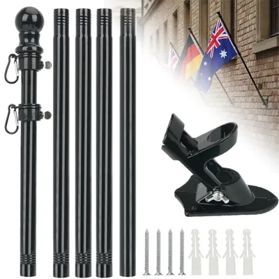 Produktbild von Wandmontiertes Fahnenmast-Set - Fahnenmast mit Halterung - Für Haus, Garten, Hof und Außenbereich