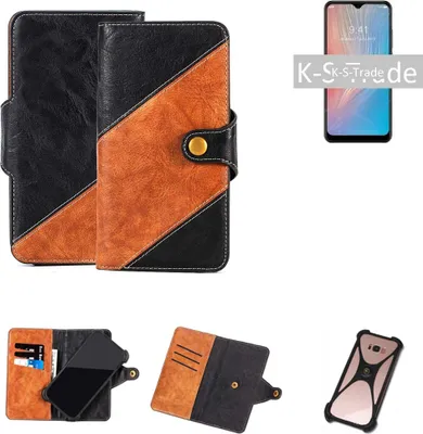 Produktbild von K-S-Trade Handyhülle Schutzhülle Bookstyle Case Wallet-Case kompatibel mit ZTE Axon 10 Pro 5G Handy Cover Bumper Klapphülle schwarz hellbraun 1x