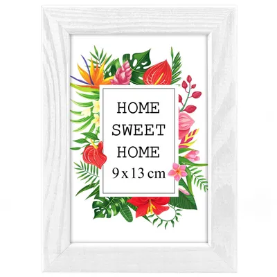 Obrázok produktu pre Rámček MG Design, biela farba, 9 x 13 cm – vyrobený z prírodného dreva s akrylovým sklom, určený na zavesenie aj na postavenie, vhodný na fotografie, plagáty a puzzle