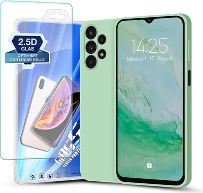 Produktbild von Hülle für Samsung Galaxy A13 mit 9H Displayglas Displayschutz Plus Case Cover Bumper Silikon Softgrip Schutzhülle Farbe: Türkis