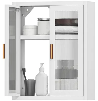 Image de Armoire murale de rangement - Armoire en métal - Étagère réglable - Portes en acrylique - Design moderne et minimaliste - 40x14x50 cm - Blanc