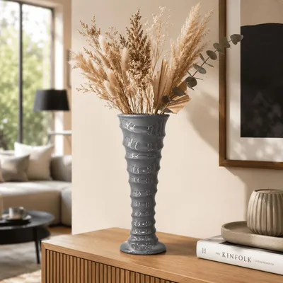 Produktbild von Dekovase Keramik Moderne Blumenvase Grau Wohnzimmer Tischvase Deko Vase 29,5 cm