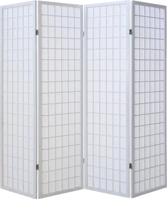 Image de Paravent Séparation de pièce 4 parties Cloison Shoji Pliable Blanc
