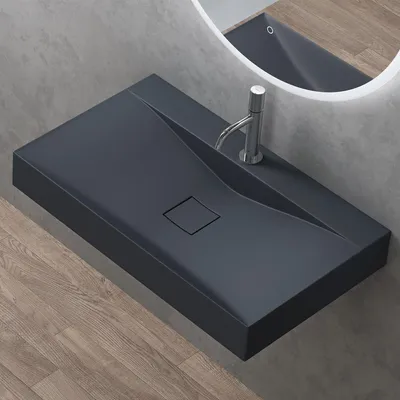 Immagine prodotto di doporro Lavabo da Appoggio o Sospeso Rettangolare 80 cm in Marmoresina Antracite Opaco, Lavandino Bagno con Foro per Rubinetto Colossum810
