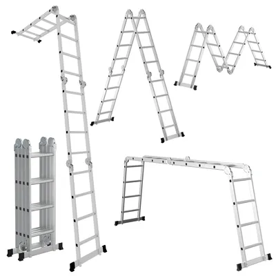 Image de Échelle multifonction ISOISL 7 en 1, avec 4 marches en aluminium, environ 470 cm / 4,7 m. Échelle télescopique multifonction, échelle pliante et échelle d'accès, capacité de charge maximale de 150 kg