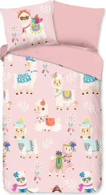 Produktbild von Good Morning Kinderbettbezug "lama's" - Rosa - (140x200/220 cm) - Baumwolle 100% Flanell