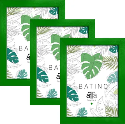 Three green picture frames are arranged in a staggered pattern, overlapping each other.