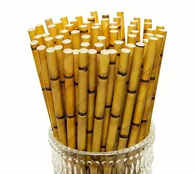 Imagen del producto de Pajitas de papel biodegradables, ideales para fiestas, color amarillo, 100 unidades