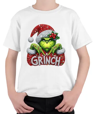 Produktbild von GRINCH Weihnachten Strass Glitzer Optik Weihnachtsgeschenk Uni Kinder T-Shirt, Weiß, 104