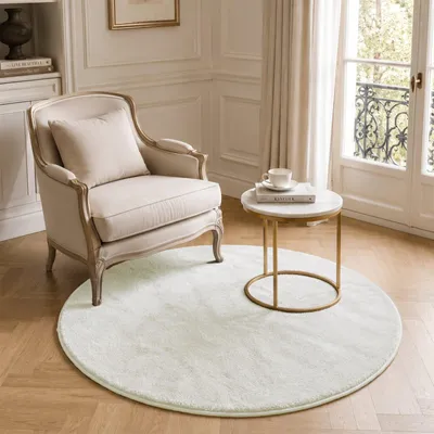 Produktbild von VOUNOT® Weicher Kurzflor Teppich Wohnzimmer mit Antirutschmatte ф120 cm Creme