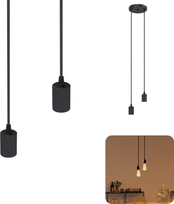 Produktbild von SSC-LUXon PARU Pendelleuchte Vintage 2-flammig in schwarz - Design Hängelampe mit längenverstellbaren Textilkabeln und E27 Fassungen
