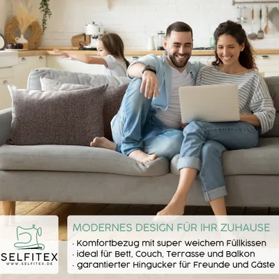 Produktbild von Selfitex 2er Set 40x60 cm, Sofakissen mit Füllung und Bezug, Dekokissen mit weicher Kissenfüllung, robuster Polsterstoff, Farbe: Braun