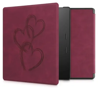 Produktbild von kwmobile Schutzhülle für Amazon Kindle Oasis 10. Generation Hülle - eReader Case aus Kunstleder mit Auto Sleep Funktion - Pinsel Herzen mit Dunkelrot