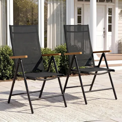 Productafbeelding van Clevich aluminium tuinstoelen met hoge rugleuning, set van 2, inklapbare balkonsetels