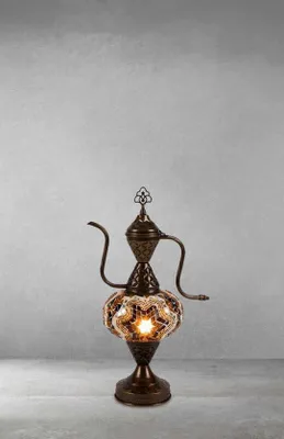 Zdjęcie produktu dla Ręcznie wykonana turecka lampka stołowa w kształcie ibriku, kolor brązowy, orientalna waza, lampka nocna, lampa dekoracyjna, wysokość 45 cm