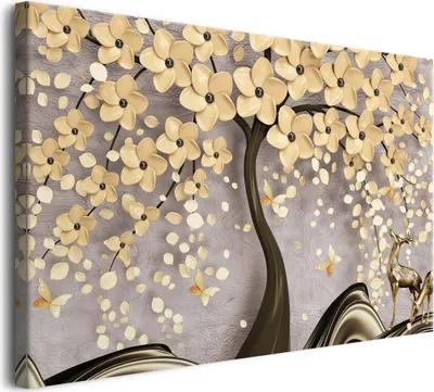 Produktbild von Leinwandbild Wandbilder für Schlafzimmer Baum Goldene Blumen 80x120cm