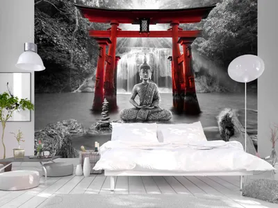 Produktbild von Vlies Fototapete Buddha 400x280 cm Tapeten Wandtapete XXL Wasserfall Natur Orient Zen p-A-0033-a-d