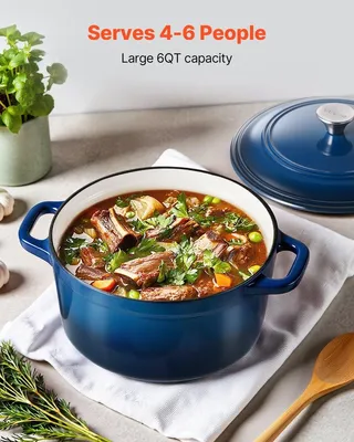 Zdjęcie produktu dla Emaliowany żeliwny garnek holenderski, garnek o pojemności 5,7 l z pokrywką i podwójnymi uchwytami, wytrzymała i trwała patelnia, kompatybilna z kuchenkami indukcyjnymi do 260°C, do duszenia, gotowania, pieczenia, wypieku chleba, niebieski