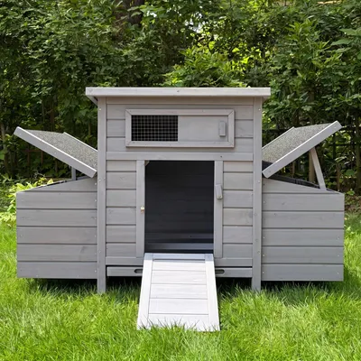 Produktbild von Hühnerstall aus Holz für 4–5 Hühner, winterfest und isoliert, mit 4 Nistkästen, Außengehege und wetterfestem Dach, Hühnerhaus für Garten und Hof