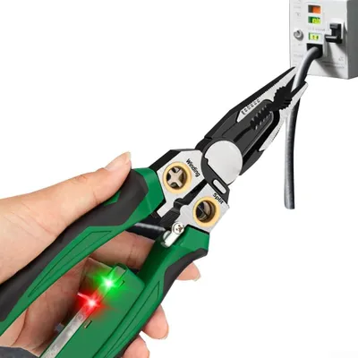 Image de pince à dénuder 8 en 1, outil de dénudage avec testeur de tension, coupe-câble avec pince, twister, sertisseur, fendage
