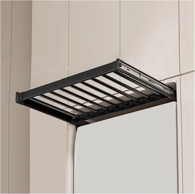 Produktbild von Ausziehbarer Wäscheständer in Weiß/Schwarz, 46 cm, für Kleiderschrank und Waschmaschine
