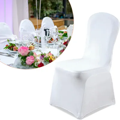 Immagine prodotto di Copri-sedie elasticizzati 90x45x45 cm Copri-sedie elasticizzati per sedie da banchetto con o senza gonna, bianchi, 200 pezzi