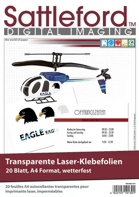 Produktbild von Sattleford 20 Klebefolien A4 für Laserdrucker transparent bedruckbare Etiketten selbstklebend