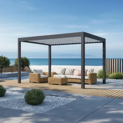 Produktbild von Gutroof Pergola "Deluxe Pro" 3x4m Elektrisch, Motorisiert, Aluminium, LED Anthrazit Hellgrau