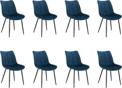 Produktbild von WOLTU 8er Set Küchenstuhl, Sitzfläche aus Samt, Metallbeine, Blau