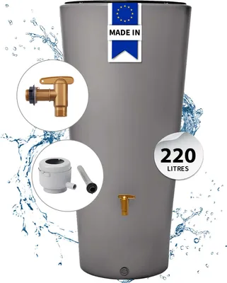 Image de 4rain VASO 2in1 réservoir d'eau de pluie 220 L, gris zinc Incl. robinet de vidange en plastique et raccord de descente de gouttière