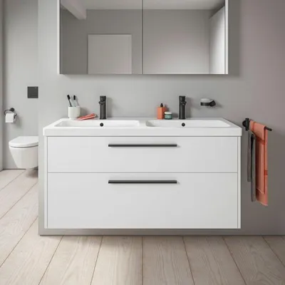 Productafbeelding van Duravit D-Code wastafelonderkast, 118,4 cm, met 2 lades, handgreep in diamantschwarz