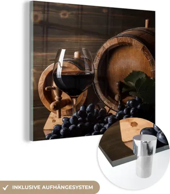 Produktbild von MuchoWow Glasbilder - Bilder auf Wandbild - Foto auf Glas Wein - Weinglas - Weintrauben - Glas 50x50 cm Wanddekoration aus Glas - Acrylglasbild - Acrylbilder - Wandbild auf Glas