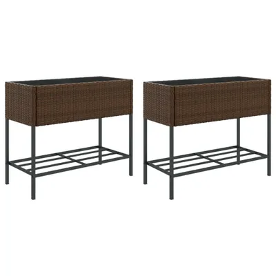 Produktbild von vidaXL Hochbeete mit Ablage 2 Stk. Braun 90x40x75 cm Poly Rattan