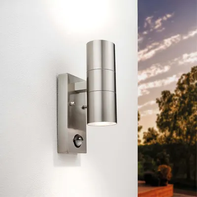 Produktbild von Ledvion Wandleuchte mit Senor, Wand Leuchte RVS, LED Wandleuchte Außen Grau, Beidseitig GU10 Up&Down, Außenwandleuchte, Wandlampe, Außenlampe, IP44