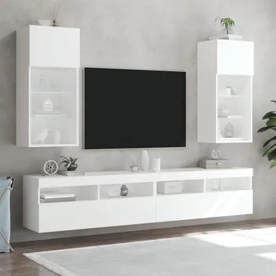 Produktbild von "im Sonderangebot"TV-Tisch/TV-Schränk Skandinavisch - CLORIS - Fernsehenschrank -e mit LED-Leuchten 2 Stk. Weiß 40,5x30x90 cm - NeuMöbel4474926