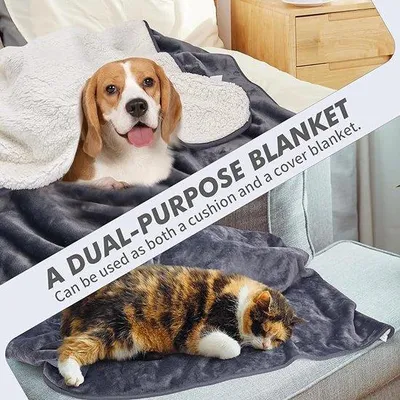 Image de Couverture douillette pour animaux de compagnie, idéale pour chiens ou chats - Tissu doux, couverture épaisse pour l'hiver, en polaire, confortable comme un lit pour chat (taille M, 100 x 75 cm)