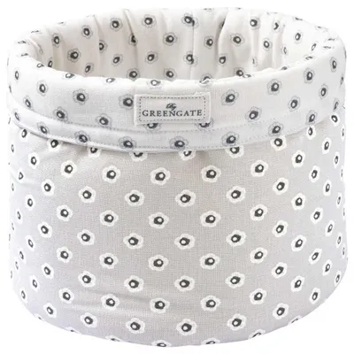 Produktbild von Greengate Brotkorb MALIA Grau Weiß Blumen Runder Korb aus Baumwolle 17x21 cm