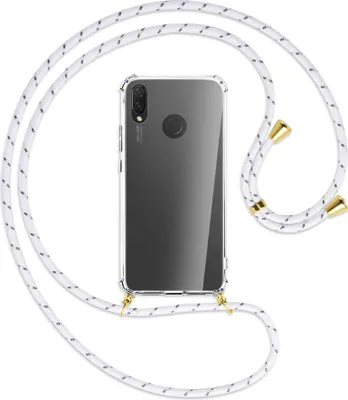 Produktbild von Handykette Backcover-Schutzhülle mit Band (Metall goldfarben) für Huawei P Smart Plus, nova 3 / 3i - weiß/grau