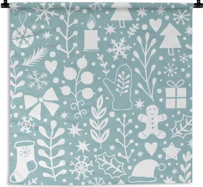 Produktbild von MuchoWow® Wandteppich Wandbehang Winter - Schnee - Muster - Weiß 60x60 cm Tapisserie Dekoration Wandtuch - Dekorationen - Wand Decke