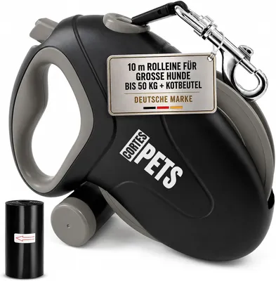 Imagen del producto de Correa retráctil para perros, de 10 metros, para perros de hasta 50 kg, con dispensador de bolsas para excrementos