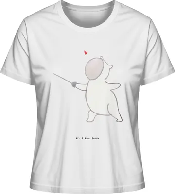 Produktbild von Mr. & Mrs. Panda Basic T-Shirt Damen Panda Fechten Größe L - Weiß - Geschenk, Shirt, Oberteil, Fecht Club, Verein, Baumwoll, Fechter Bund