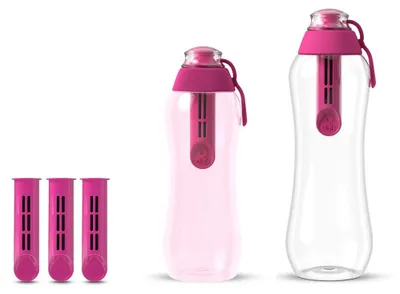 Zdjęcie produktu dla Dafi Butelka filtrująca,poj. 300 ml, flamingowa, 1 szt. + butelka filtrująca,poj. 500 ml, 1 szt. + filtr węglowym, 3 szt. flamingowa