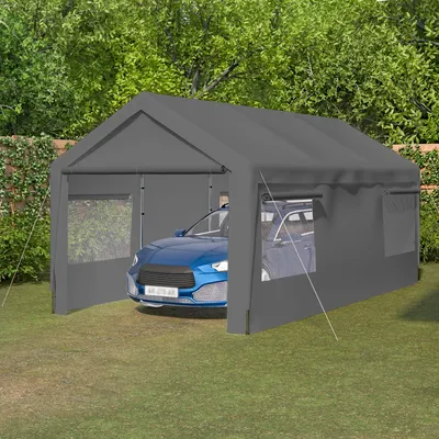 Produktbild von Carport-Garagezelt - 3 x 6 m - Winterfest - Aufrollfenster - Abnehmbare Seitenwände und Dach - Aufbewahrungszelt - Schwarz