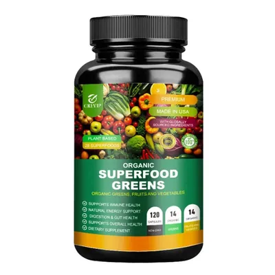 Immagine prodotto di Superalimenti biologici Greens (120 capsule) Integratore alimentare, Sistema immunitario, Energia, Digestione, Salute, Cervello, Metabolismo, Umore